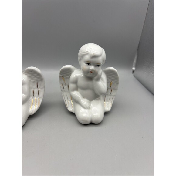 Vintage Ceramic Angels Set Of 3 White Glossy 4” Tall - Picture 2 of 13